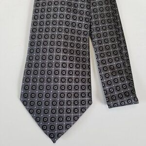 Seanjohn Men's Necktie 100% Silk Black and Grey Geometric W-3.5 L 56